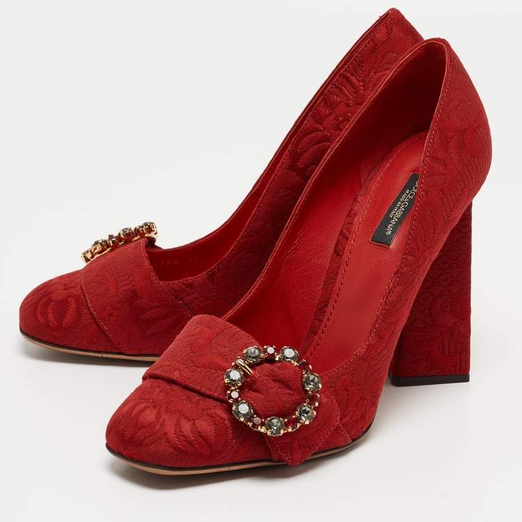 Pre Owned Dolce & Gabbana Red Brocade Fabric  Block Heel Pumps Size 40