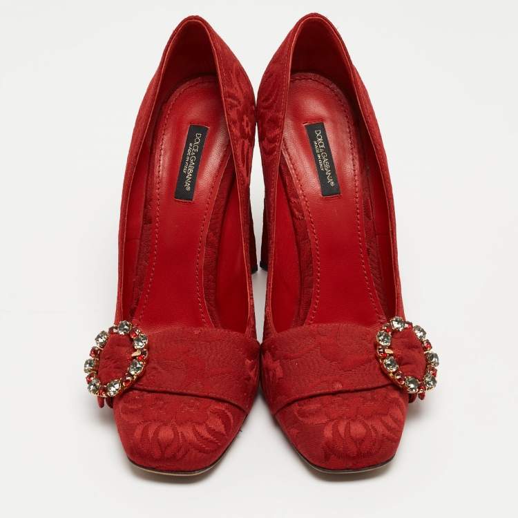 Pre Owned Dolce & Gabbana Red Brocade Fabric  Block Heel Pumps Size 40