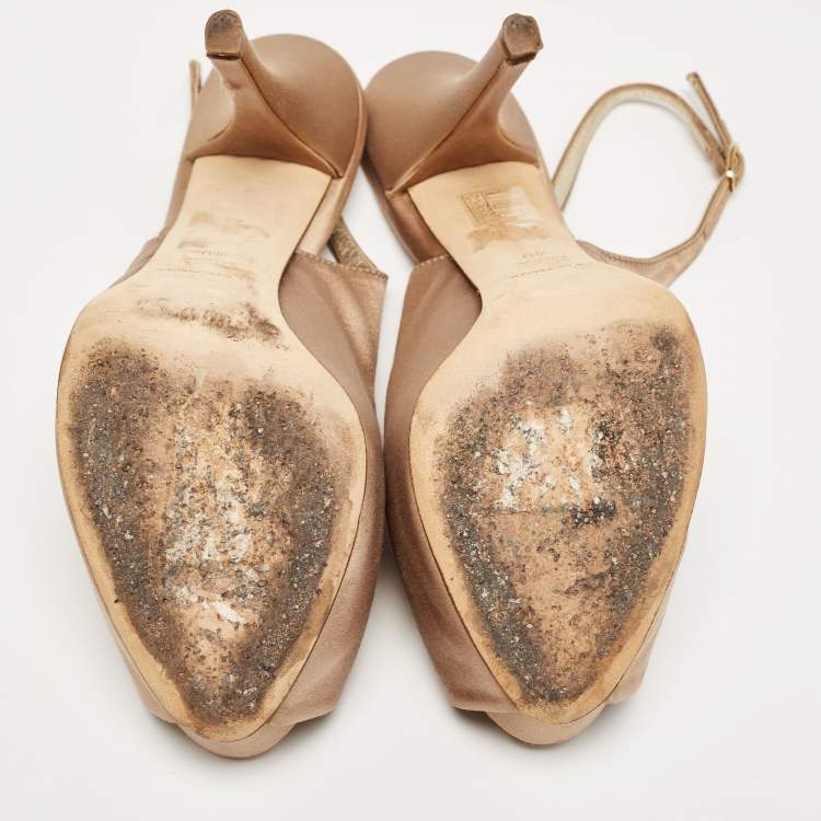 Pre Owned Dolce & Gabbana Brown Satin  Slingback Pumps Size 40 
