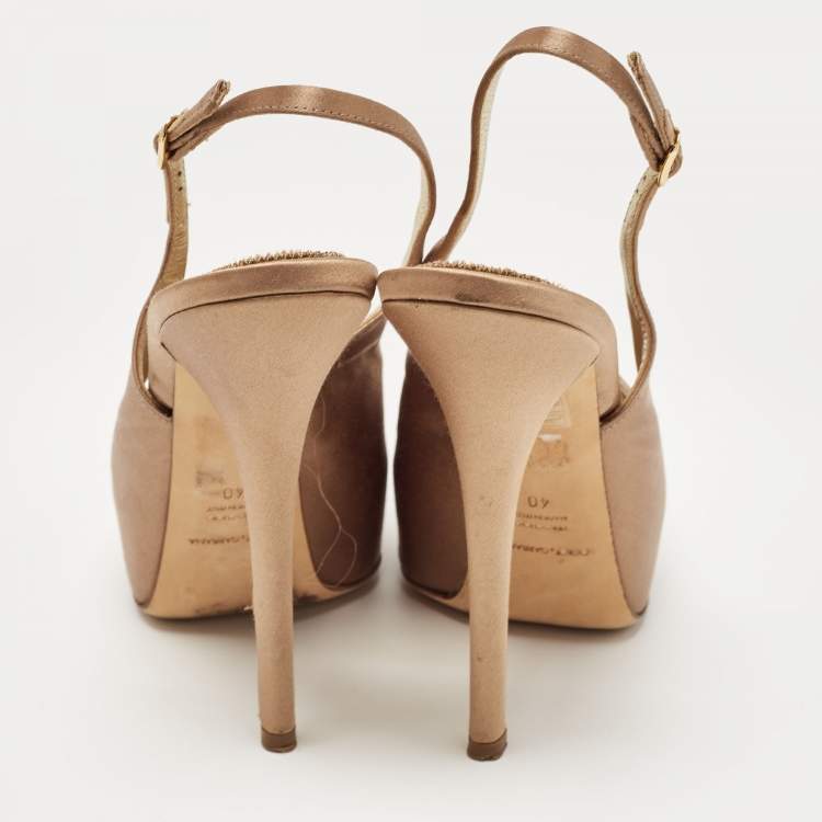 Pre Owned Dolce & Gabbana Brown Satin  Slingback Pumps Size 40 