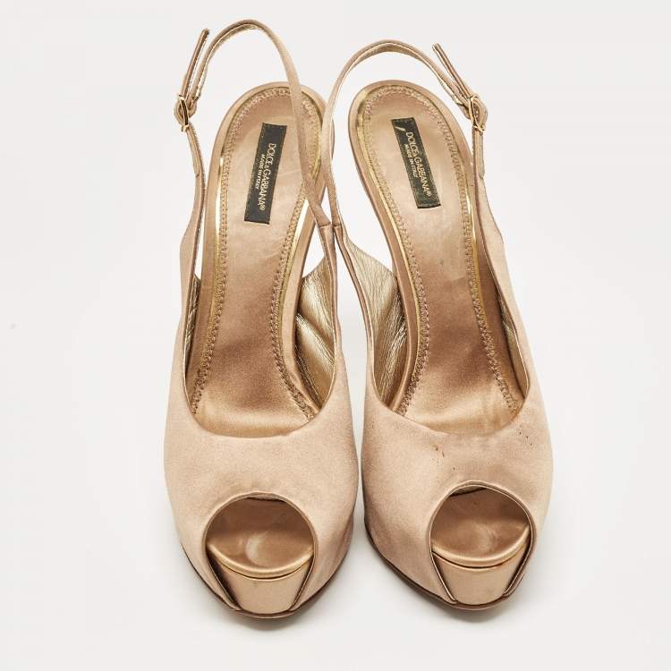 Pre Owned Dolce & Gabbana Brown Satin  Slingback Pumps Size 40 