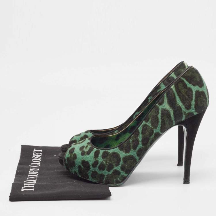 Pre Owned Dolce & Gabbana Green Calf Hair Peep Toe Pumps Size  41