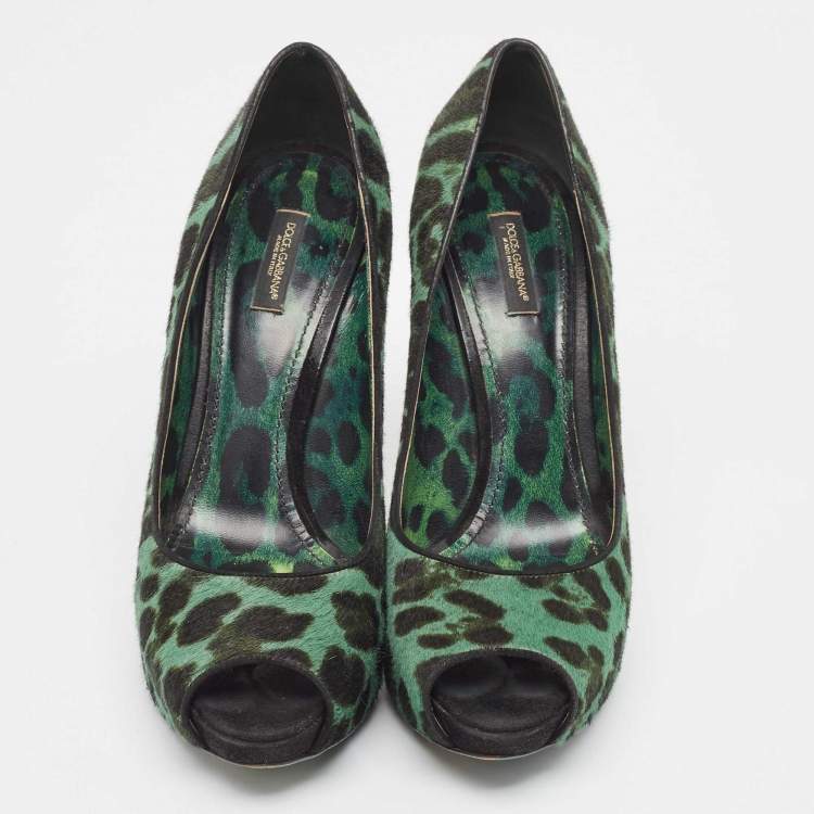 Pre Owned Dolce & Gabbana Green Calf Hair Peep Toe Pumps Size  41