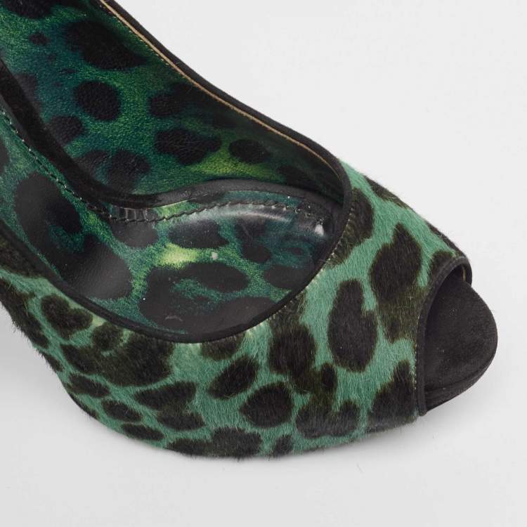Pre Owned Dolce & Gabbana Green Calf Hair Peep Toe Pumps Size  41