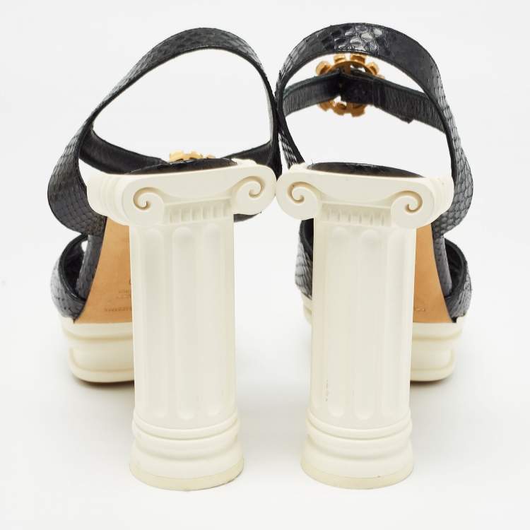 Pre Owned Dolce & Gabbana Black Snakeskin Ankle Strap Block Heel Sandals Size 40