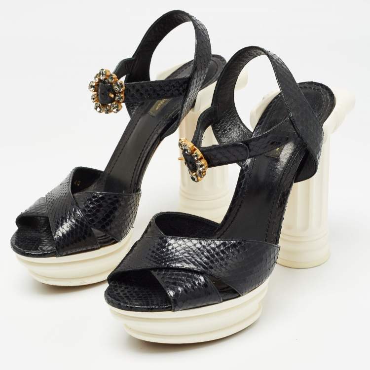 Pre Owned Dolce & Gabbana Black Snakeskin Ankle Strap Block Heel Sandals Size 40