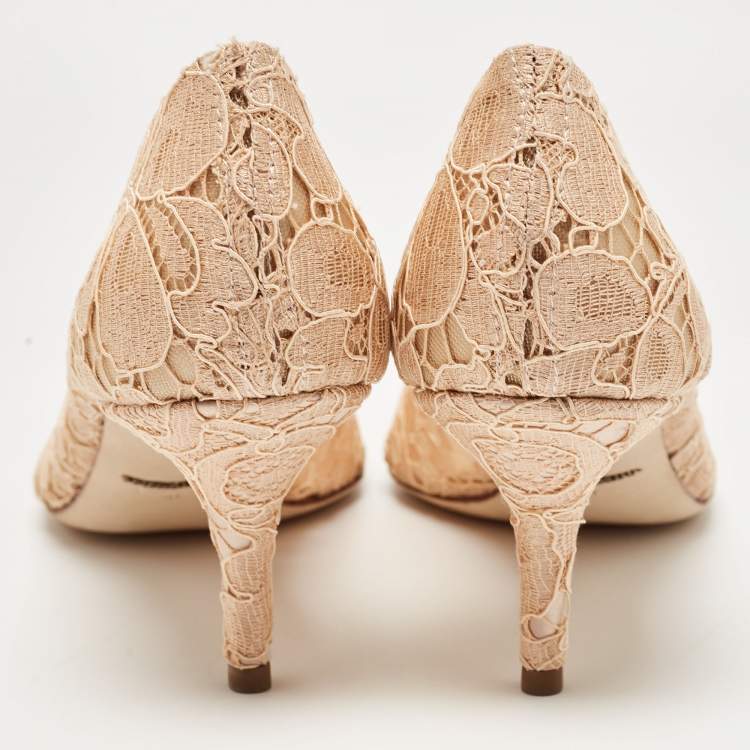 Pre Owned Dolce & Gabbana Peach Lace Bellucci Crystals Pumps Size 41