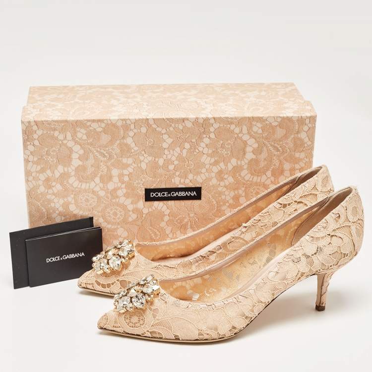 Pre Owned Dolce & Gabbana Peach Lace Bellucci Crystals Pumps Size 41