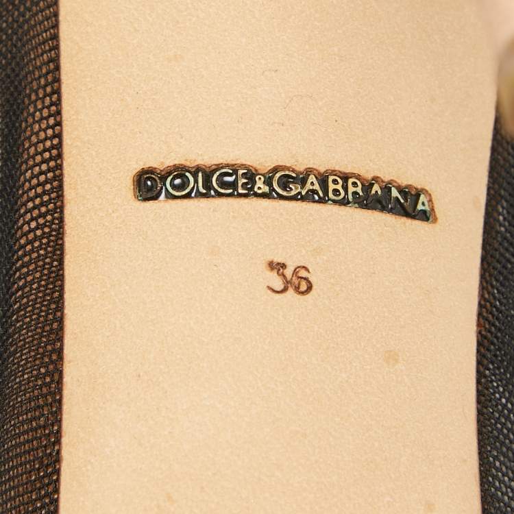 Pre Owned Dolce & Gabbana Beige/Black Brocade Fabric And Lace Sock Pumps Size 36