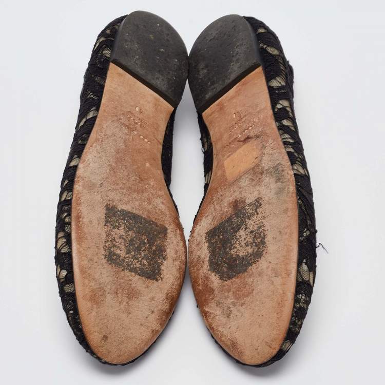 Pre Owned Dolce & Gabbana Black Lace Crystal Embellished Taormina Ballet Flats Size 40
