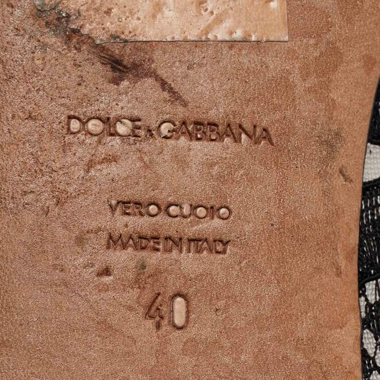 Pre Owned Dolce & Gabbana Black Lace Crystal Embellished Taormina Ballet Flats Size 40