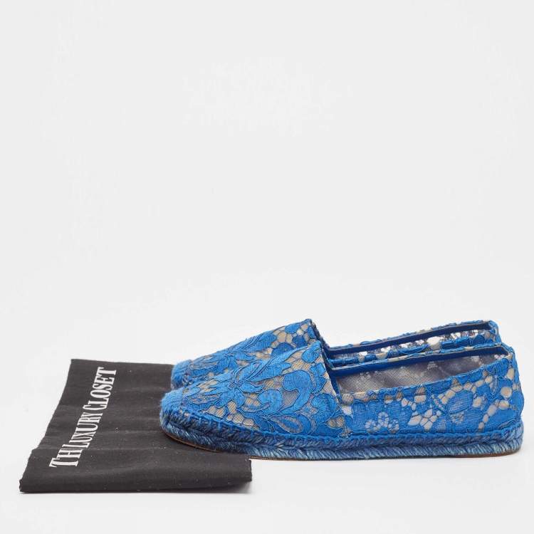 Pre Owned Dolce & Gabbana Blue Lace and Mesh Espadrille Flats Size 38
