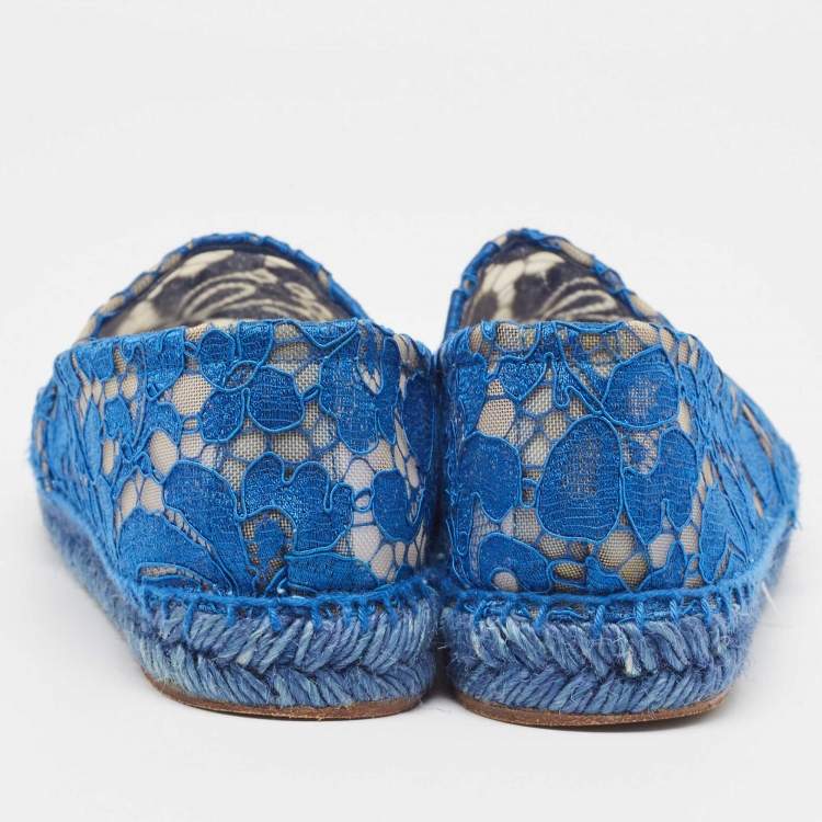 Pre Owned Dolce & Gabbana Blue Lace and Mesh Espadrille Flats Size 38