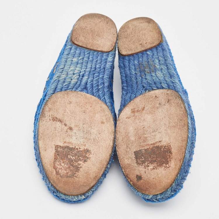 Pre Owned Dolce & Gabbana Blue Lace and Mesh Espadrille Flats Size 38