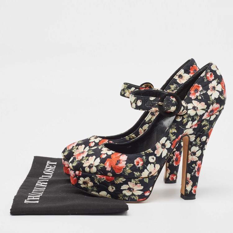 Pre Owned Dolce & Gabbana Multicolor Brocade Fabric Mary Jane Pumps Size 37.5