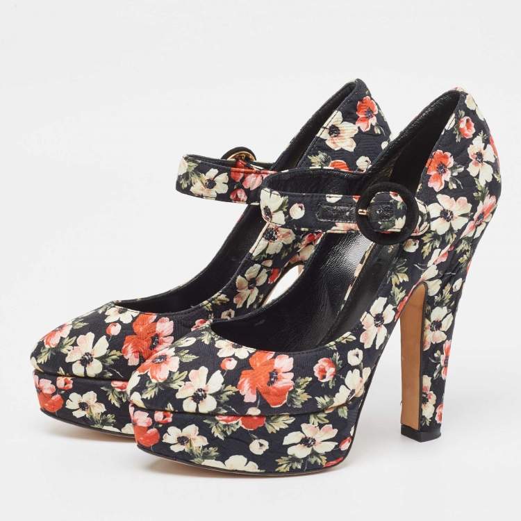 Pre Owned Dolce & Gabbana Multicolor Brocade Fabric Mary Jane Pumps Size 37.5