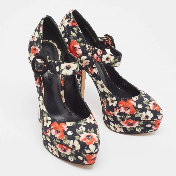Pre Owned Dolce & Gabbana Multicolor Brocade Fabric Mary Jane Pumps Size 37.5