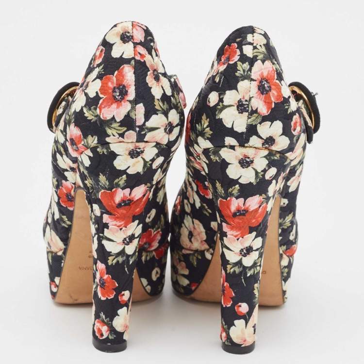 Pre Owned Dolce & Gabbana Multicolor Brocade Fabric Mary Jane Pumps Size 37.5