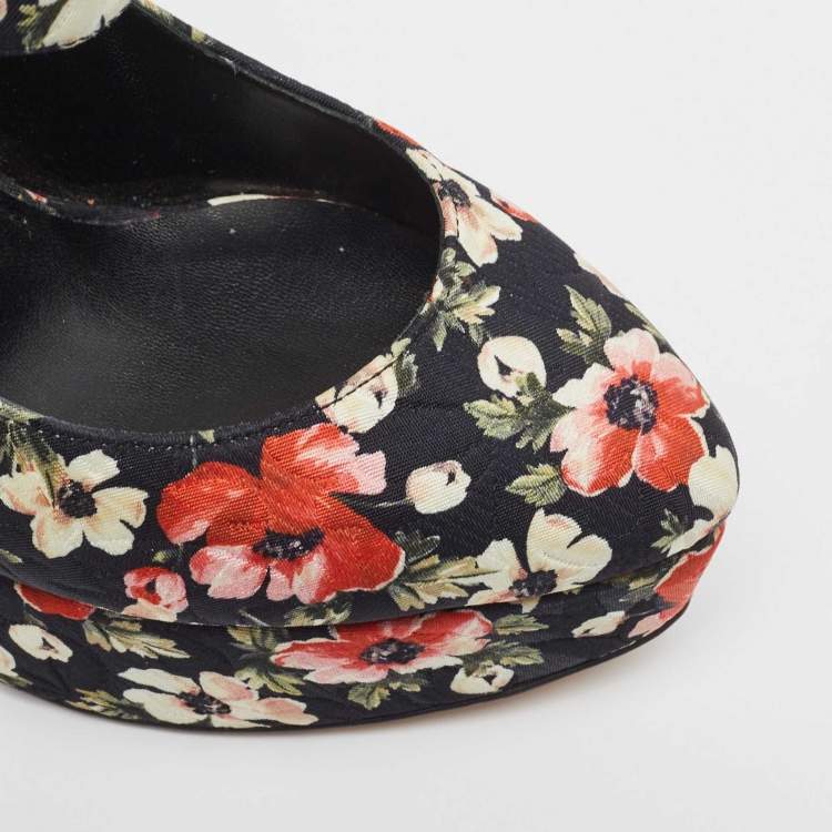 Pre Owned Dolce & Gabbana Multicolor Brocade Fabric Mary Jane Pumps Size 37.5
