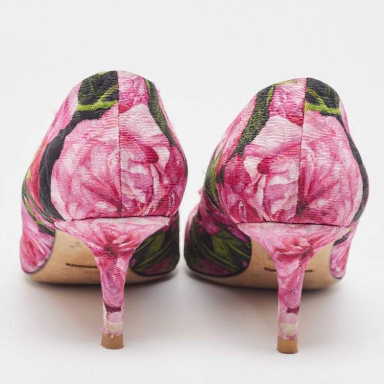 Pre Owned Dolce & Gabbana Pink Floral Canvas Crystal Embellished Bellucci Pumps Size 39
