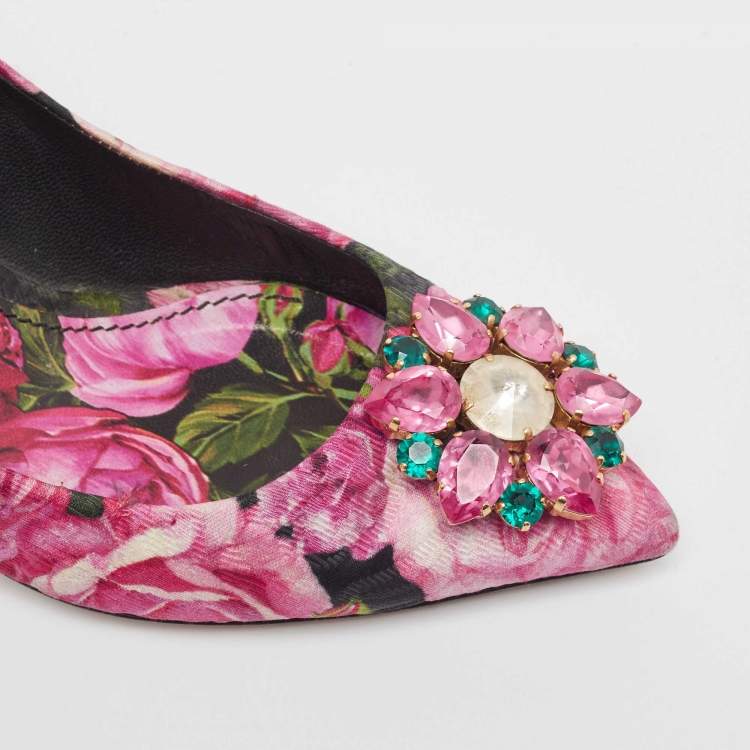 Pre Owned Dolce & Gabbana Pink Floral Canvas Crystal Embellished Bellucci Pumps Size 39