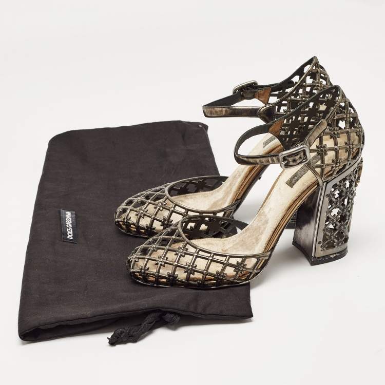 Pre Owned Dolce & Gabbana Metallic Bronze Leather Mary Jane Pumps Size 39   