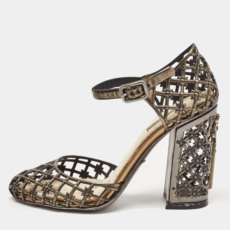 Pre Owned Dolce & Gabbana Metallic Bronze Leather Mary Jane Pumps Size 39   