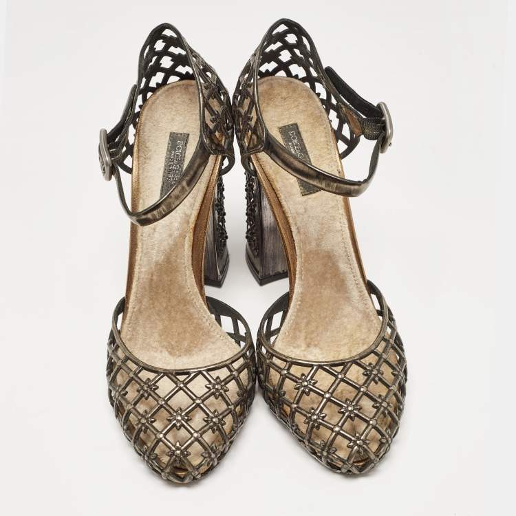 Pre Owned Dolce & Gabbana Metallic Bronze Leather Mary Jane Pumps Size 39   