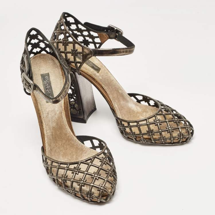 Pre Owned Dolce & Gabbana Metallic Bronze Leather Mary Jane Pumps Size 39   