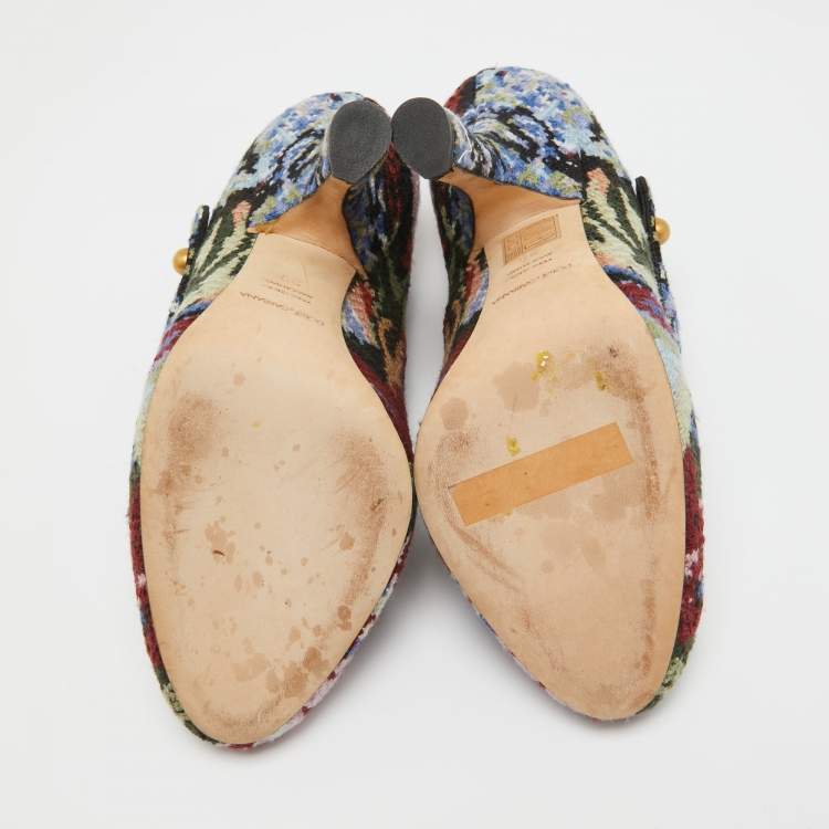 مملوكة مسبقًا Dolce & Gabbana Multicolor Knit Fabric Floral Print Block Heel Pumps Size 38
