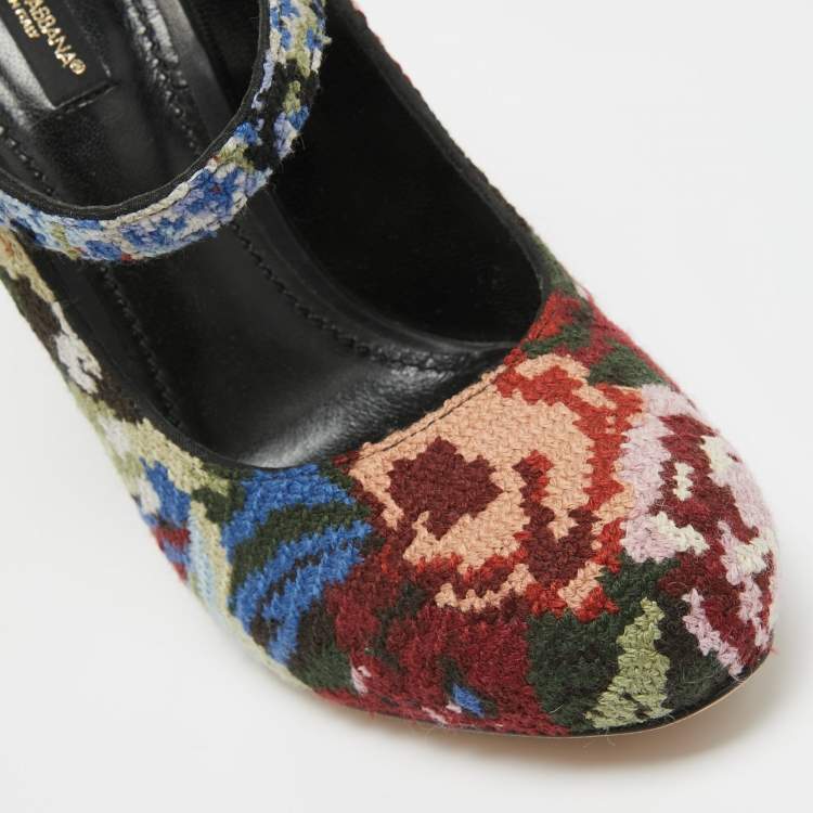مملوكة مسبقًا Dolce & Gabbana Multicolor Knit Fabric Floral Print Block Heel Pumps Size 38