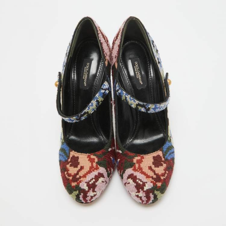 مملوكة مسبقًا Dolce & Gabbana Multicolor Knit Fabric Floral Print Block Heel Pumps Size 38