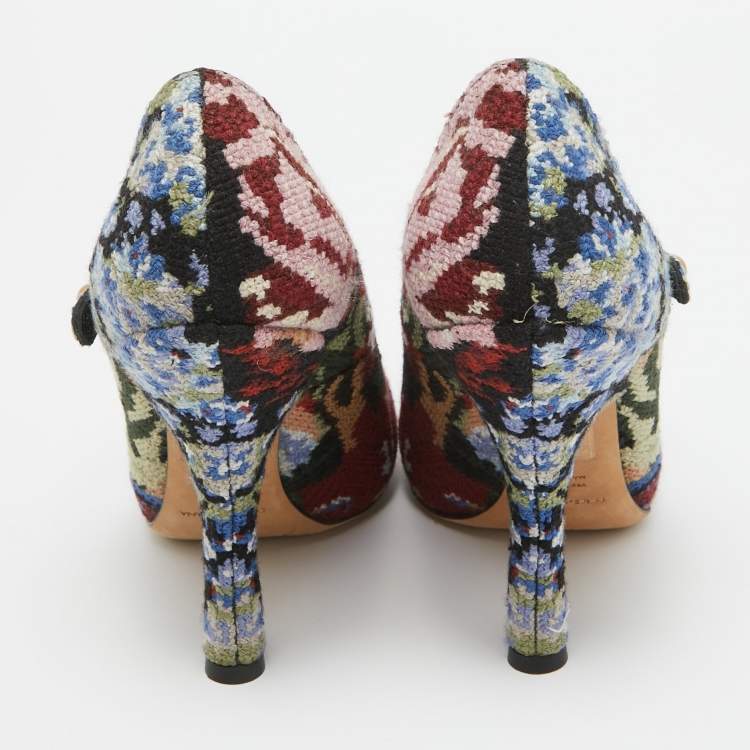 مملوكة مسبقًا Dolce & Gabbana Multicolor Knit Fabric Floral Print Block Heel Pumps Size 38