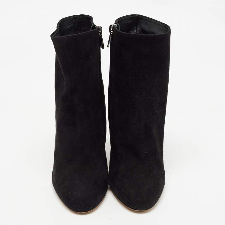 Pre Owned Dolce & Gabbana Black Suede Crystal Embellished Clock Heel Ankle Boots Size 38