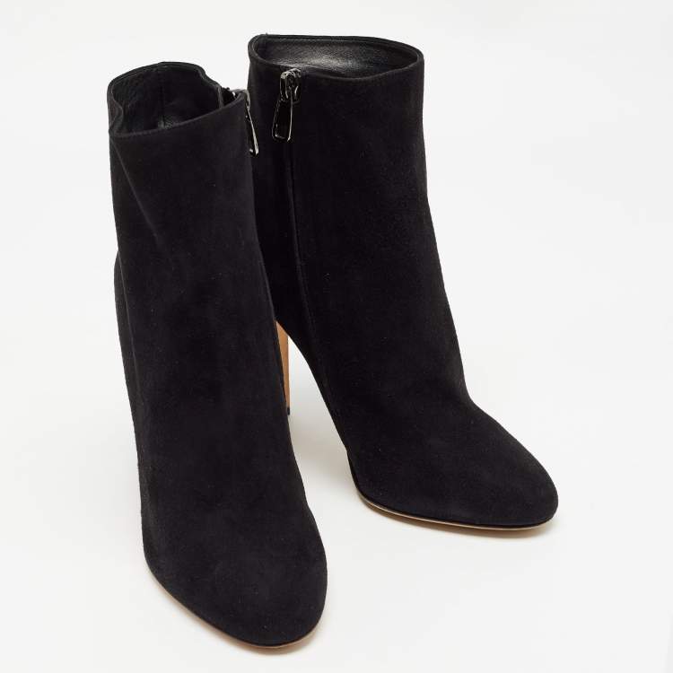 Pre Owned Dolce & Gabbana Black Suede Crystal Embellished Clock Heel Ankle Boots Size 38