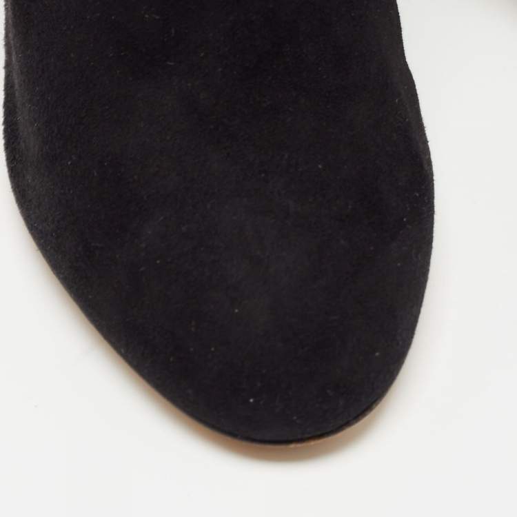 Pre Owned Dolce & Gabbana Black Suede Crystal Embellished Clock Heel Ankle Boots Size 38