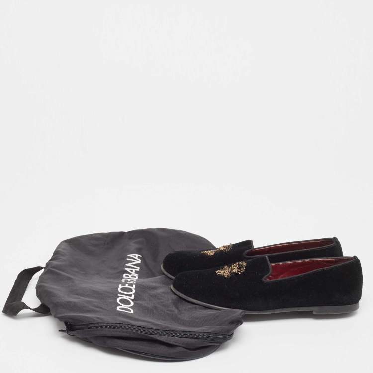 Pre Owned Dolce & Gabbana Black Velvet Embroidered Smoking Slippers Size 36