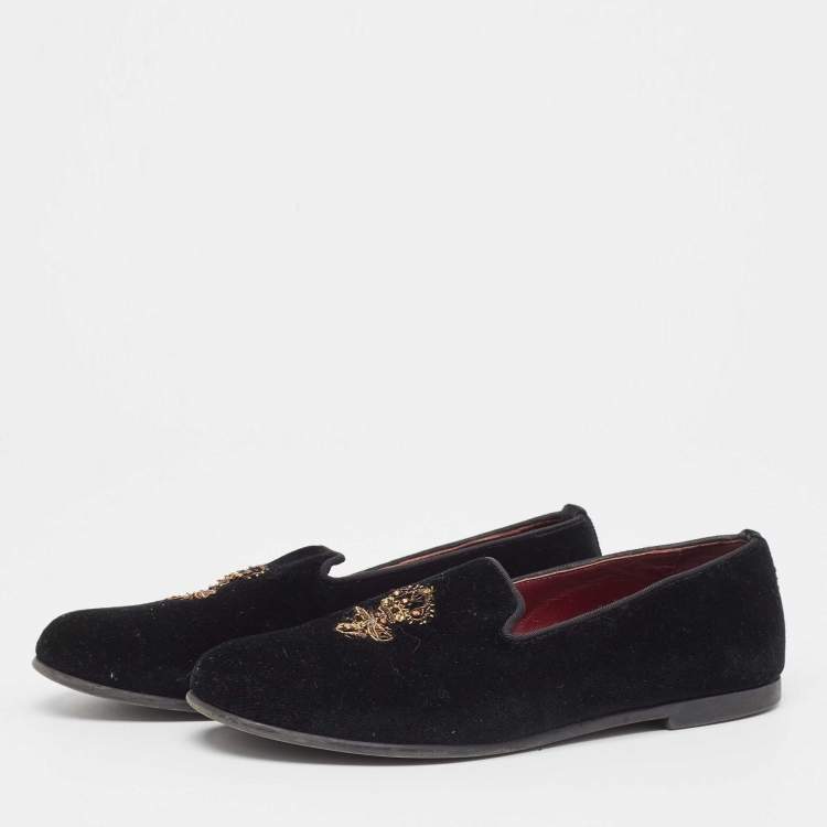 Pre Owned Dolce & Gabbana Black Velvet Embroidered Smoking Slippers Size 36