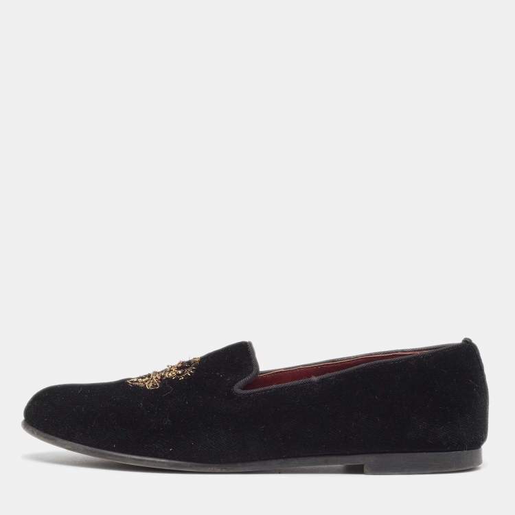 Pre Owned Dolce & Gabbana Black Velvet Embroidered Smoking Slippers Size 36
