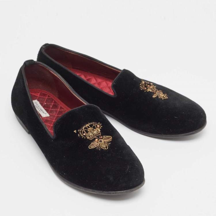 Pre Owned Dolce & Gabbana Black Velvet Embroidered Smoking Slippers Size 36