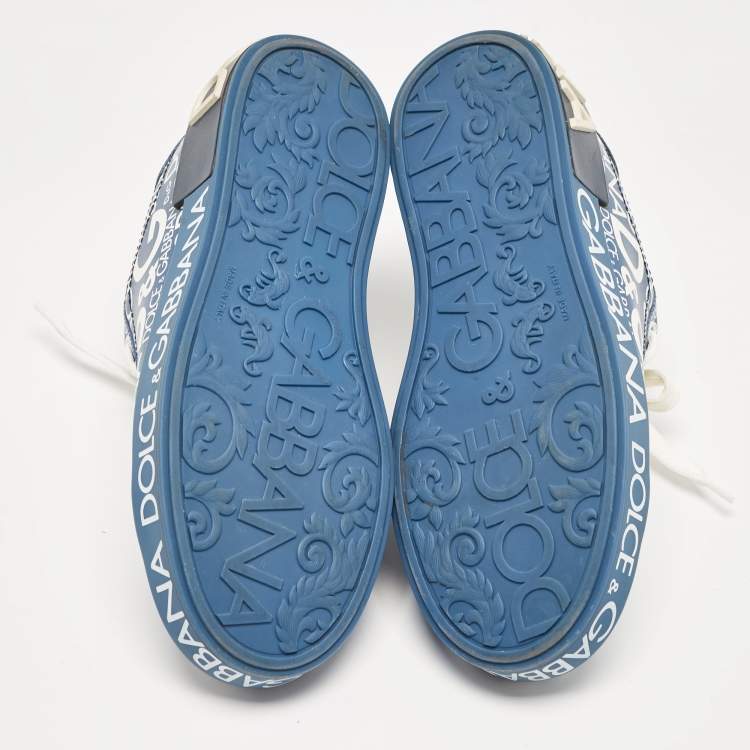 Pre Owned Dolce & Gabbana Blue Leather Logo Print Portofino Sneakers Size 37