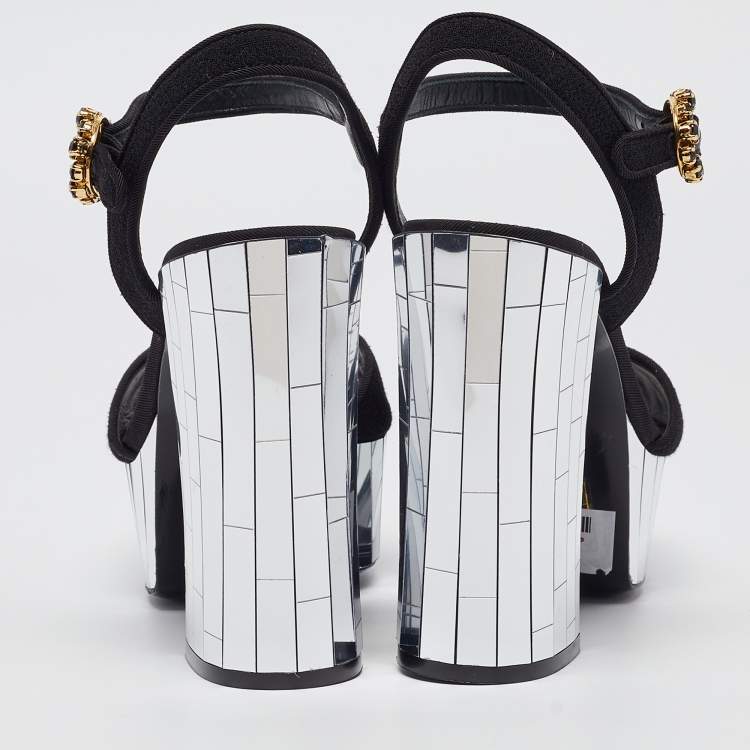 مملوكة مسبقًا Dolce & Gabbana Black Fabric Mirror Belluci Platform Sandals Size 38.5