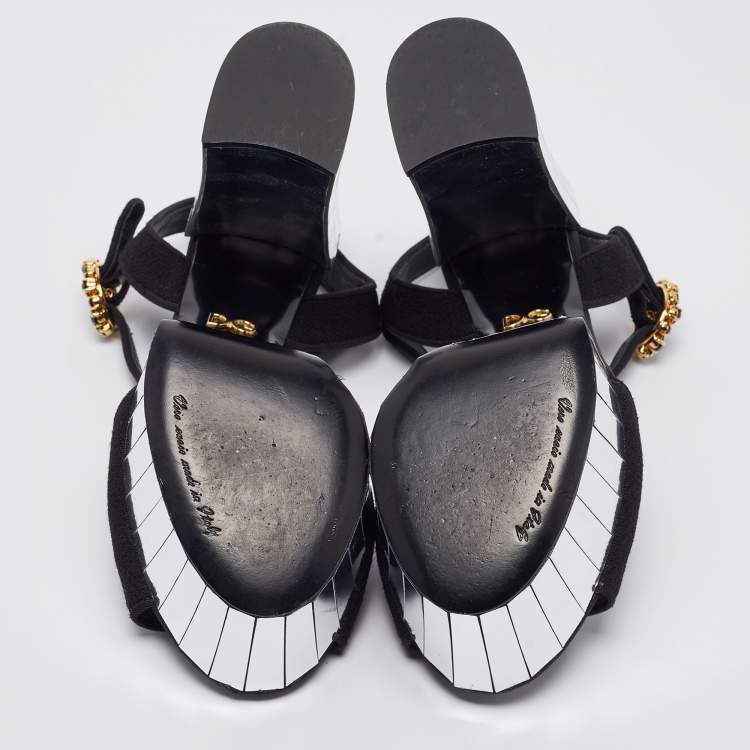 مملوكة مسبقًا Dolce & Gabbana Black Fabric Mirror Belluci Platform Sandals Size 38.5