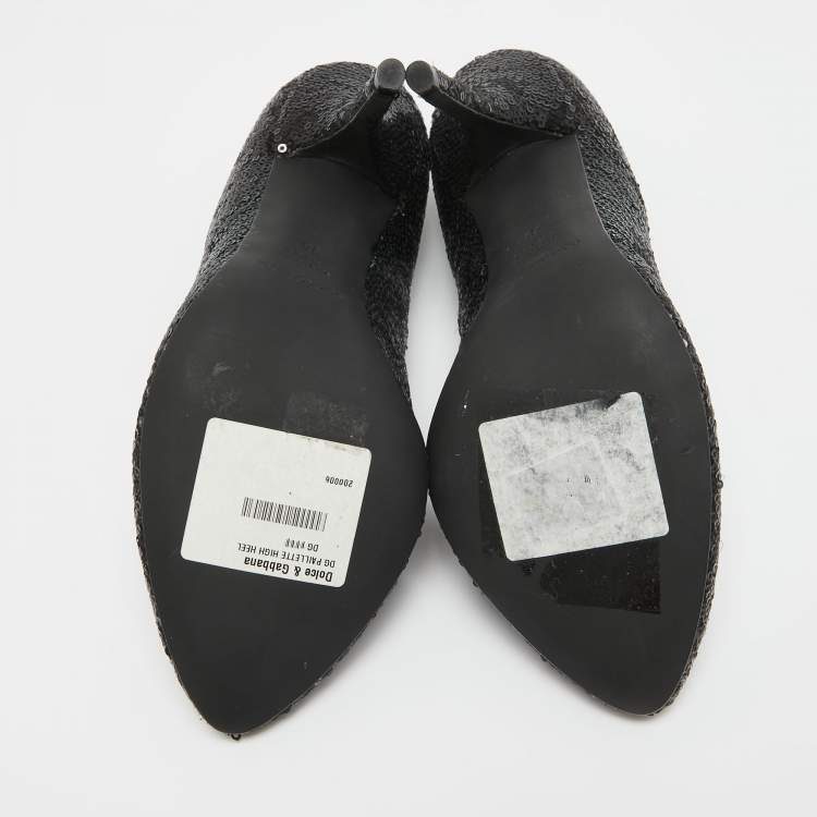 Pre Owned Dolce & Gabbana Black Sequins Almond Toe Pumps Size 38