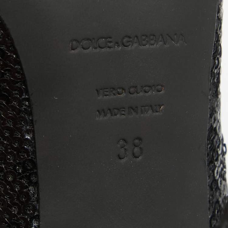 Pre Owned Dolce & Gabbana Black Sequins Almond Toe Pumps Size 38