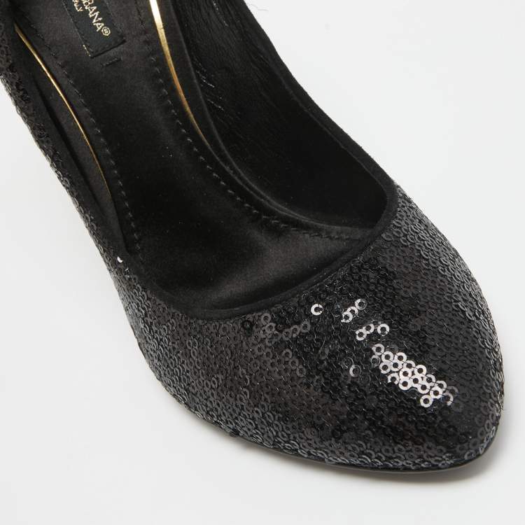 Pre Owned Dolce & Gabbana Black Sequins Almond Toe Pumps Size 38