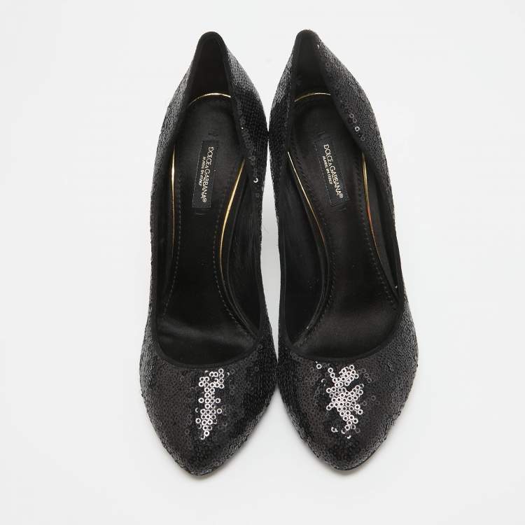 Pre Owned Dolce & Gabbana Black Sequins Almond Toe Pumps Size 38