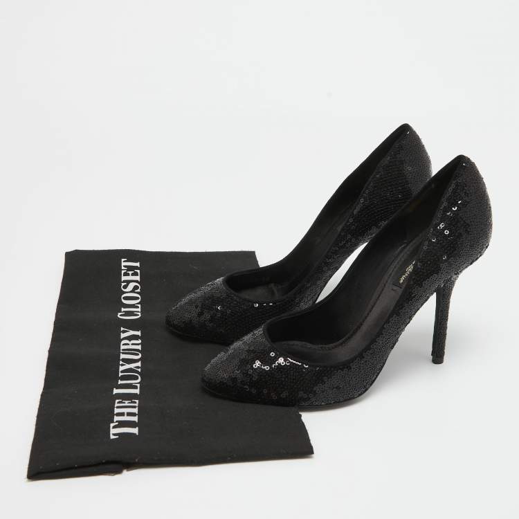 Pre Owned Dolce & Gabbana Black Sequins Almond Toe Pumps Size 38