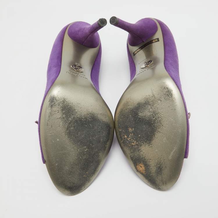 Pre Owned Dolce & Gabbana Purple Suede Open Toe Pumps Size 38