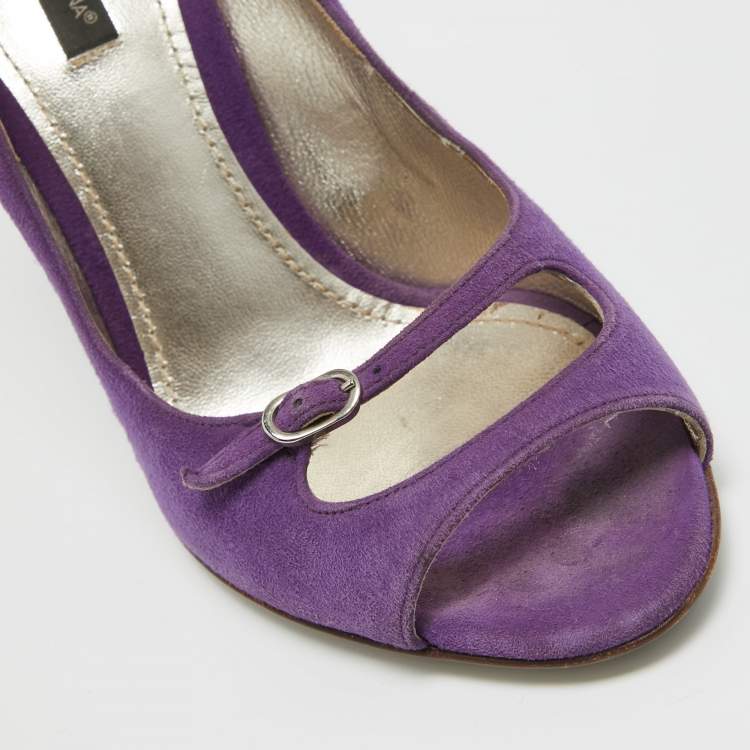 Pre Owned Dolce & Gabbana Purple Suede Open Toe Pumps Size 38